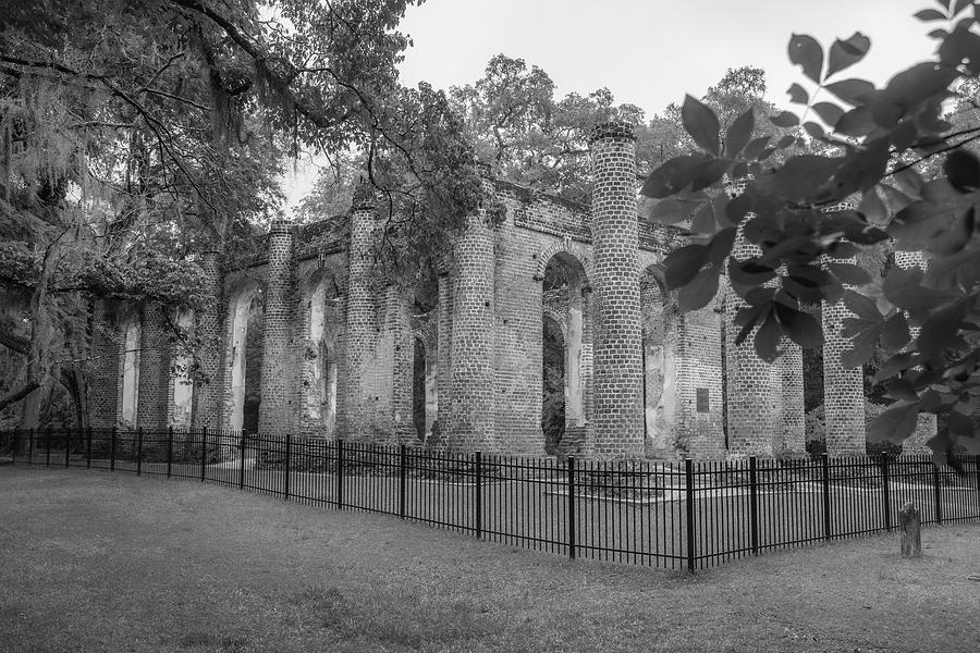 Old Sheldon Church Ruins in Black and White 2 Photograph by Cindy Robinson