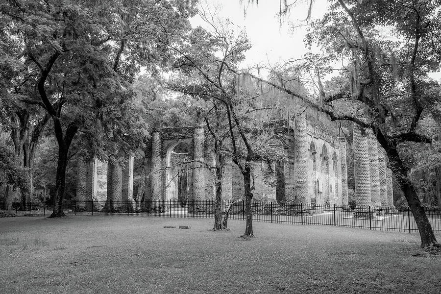 Old Sheldon Church Ruins in Black and White 3 Photograph by Cindy Robinson