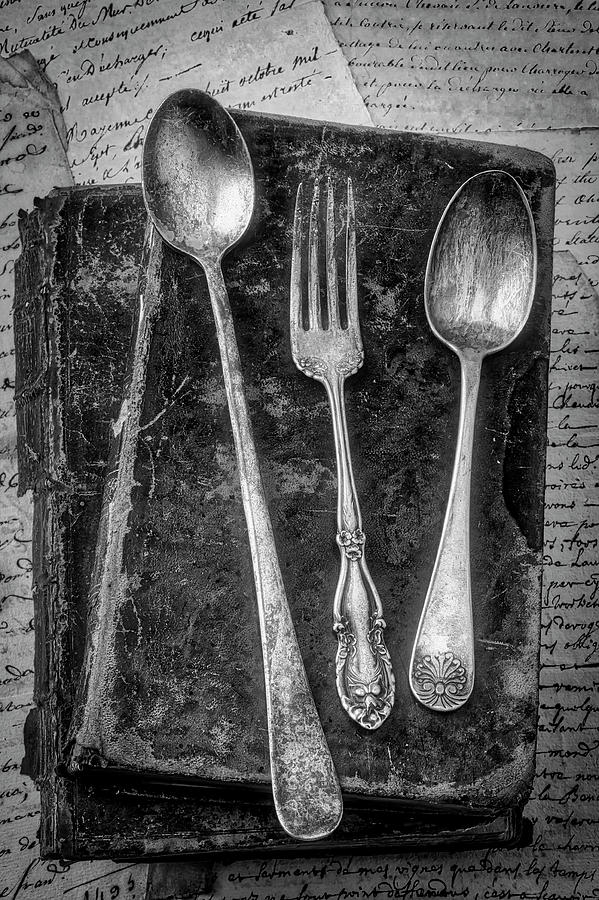 Old Silverware On Antique Books Photograph by Garry Gay