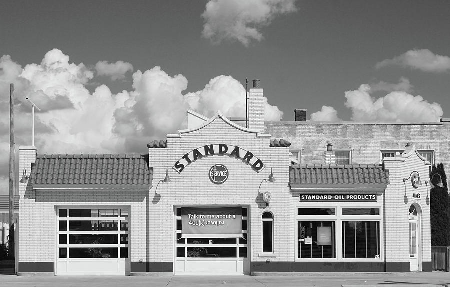 Old Standard Station BW Photograph by Mary Bedy