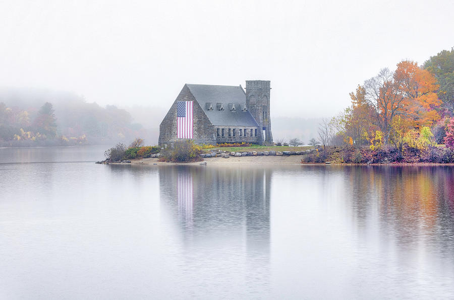 Old Stone Church Massachusetts Fall Colors and Fog Photograph by Juergen Roth
