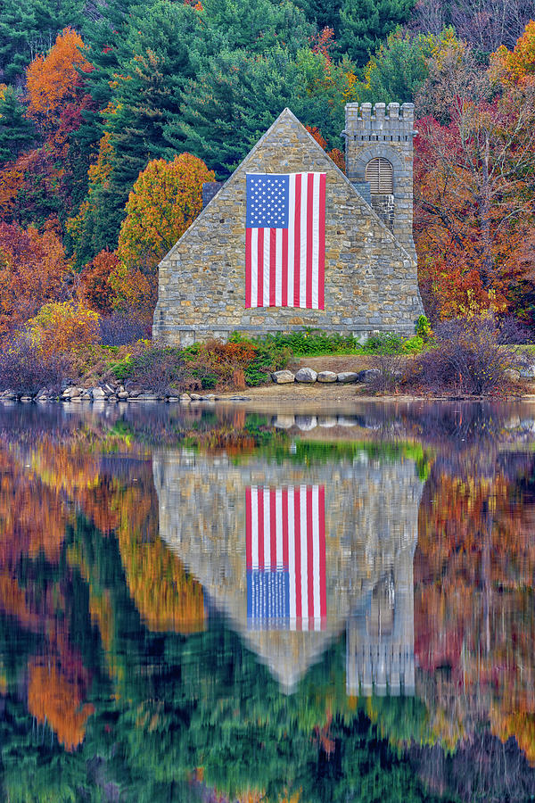 Old Stone Church Wachusetts Reservoir Massachusetts Fall Colors   Photograph by Juergen Roth