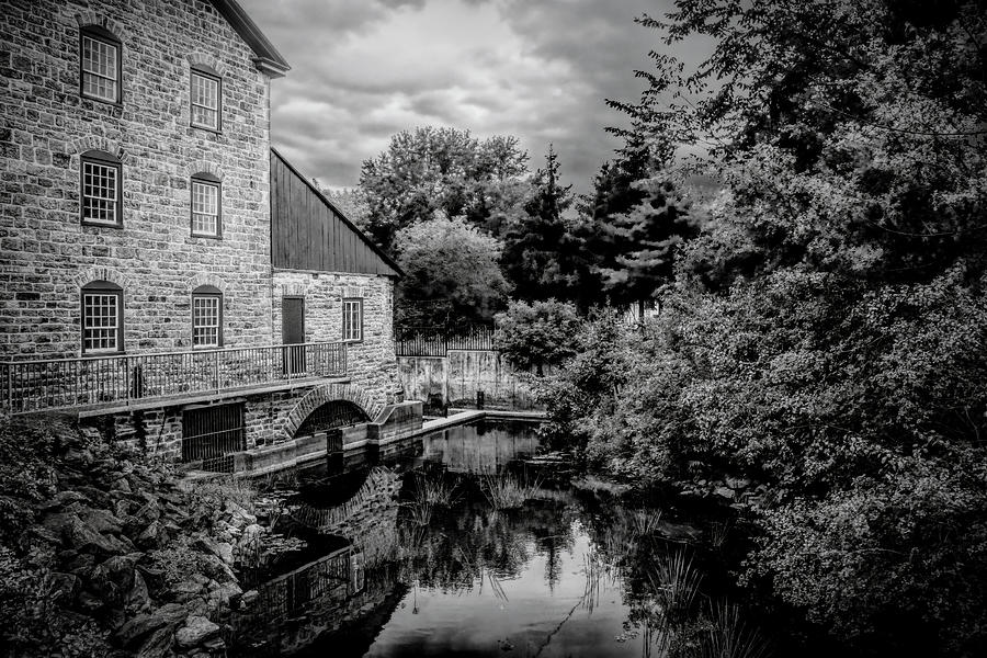 Black And White Photograph - Old Stone Mill, Delta, Leeds County, Ontario BW by John Twynam