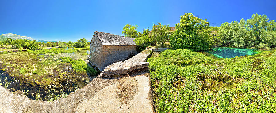 Old Stone Mill Ruins On Cetina River Source Panoramic View Photograph