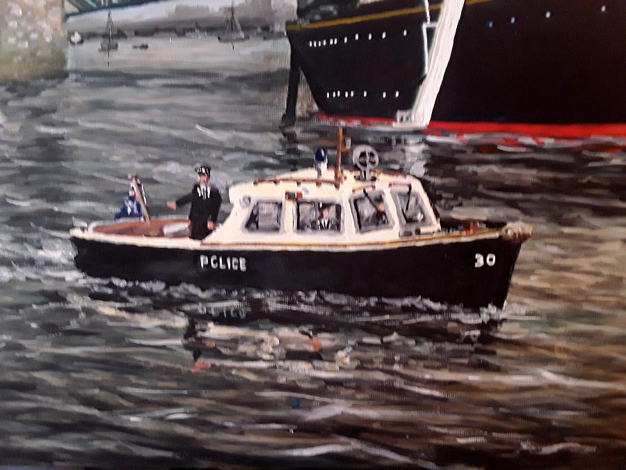 Old Style Single Screw Thames Police Boat Painting by Mackenzie Moulton