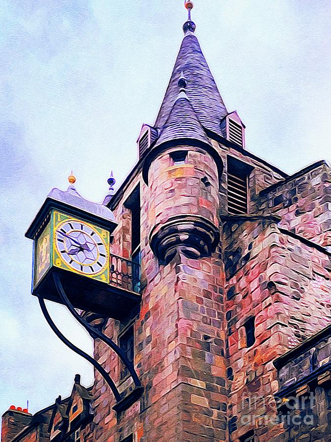 Old Tollbooth And Ornate Clock Royal Mile Edinburgh Digital Artwork Digital Art