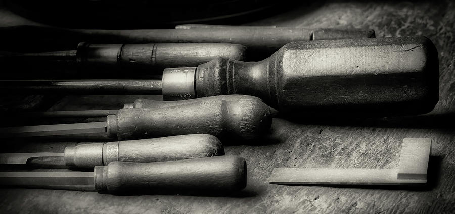 Old Tools bw Photograph by Jerry Fornarotto
