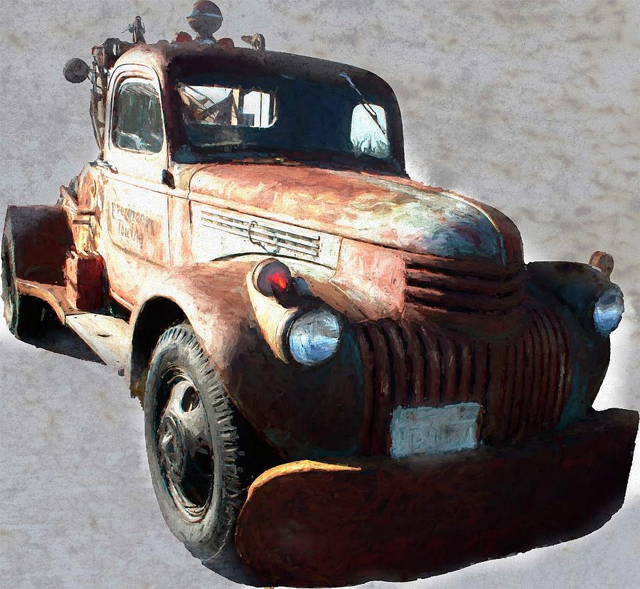 Old Tow Truck Rusty Vintage Digital Art by Cathy Anderson