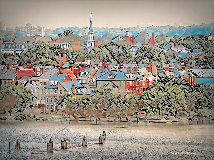 Old Town Alexandria - Across the Water Digital Art by Marlene Watson and ArtcrewNZ