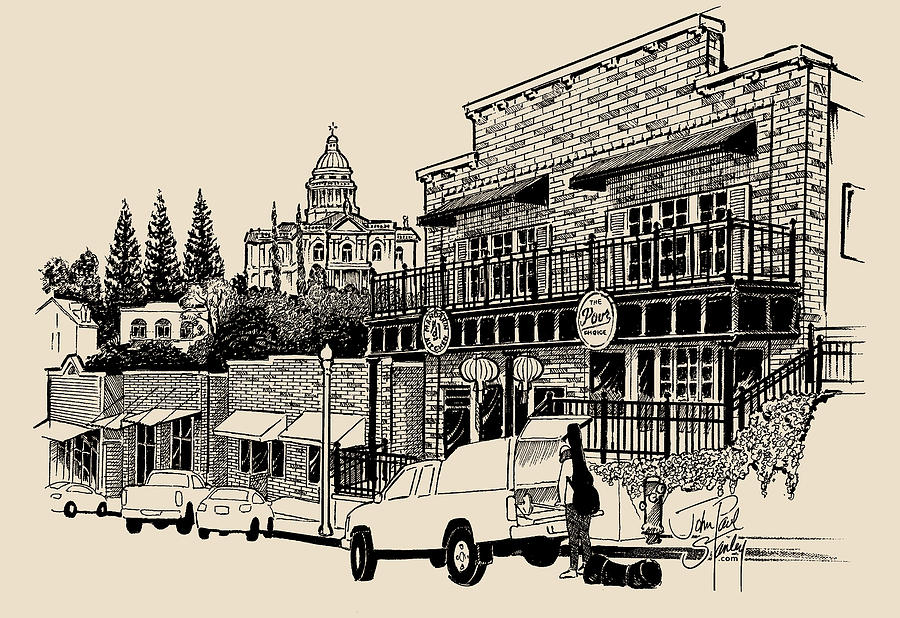 Old Town Auburn CA - Transparent Background Drawing by John Paul Stanley