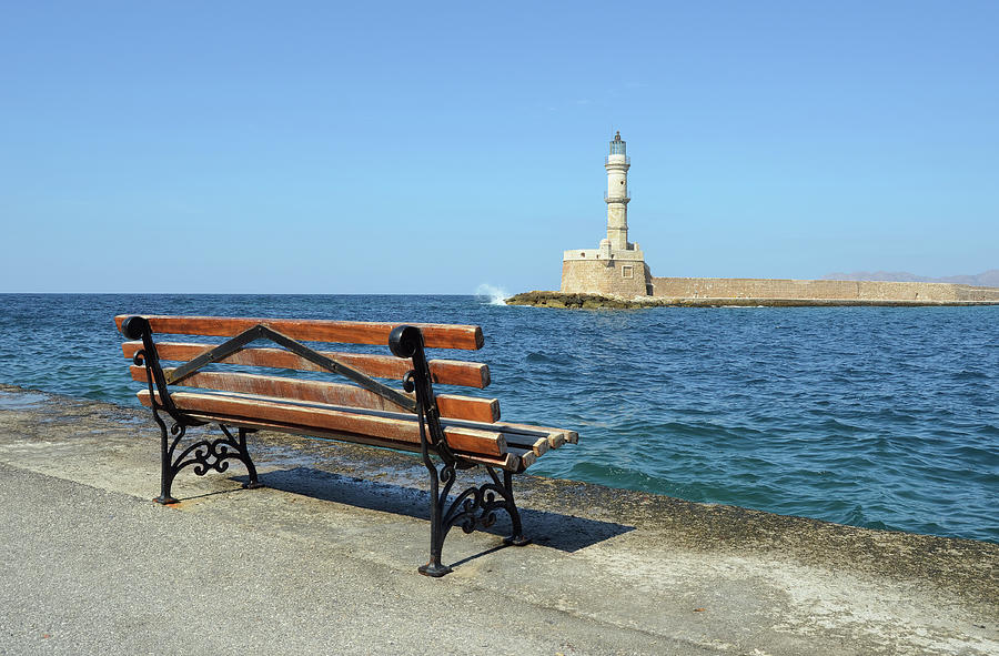 Old Town Chania Harbor Lighthouse Island of Crete Greece Photograph by Shawn OBrien
