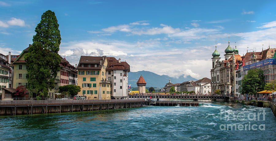 Old Town Lucerne Switzerland And Reuss River Panorama Photograph