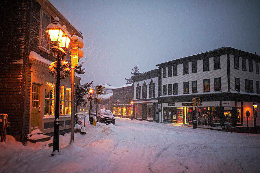 Old Town Marblehead Snowstorm and Street Lights Marblehead Massachusetts Photograph by Toby McGuire