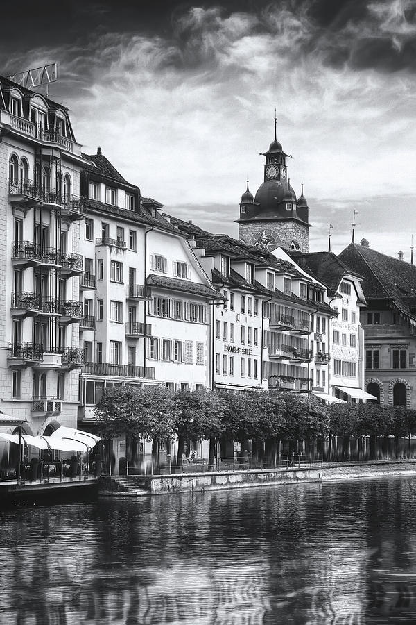 Old Town of Lucerne Switzerland Unter der Egg Black and White  Photograph by Carol Japp