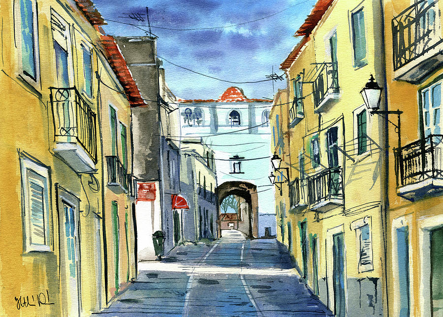 Old Town of Setubal - Portugal Painting Painting by Dora Hathazi Mendes