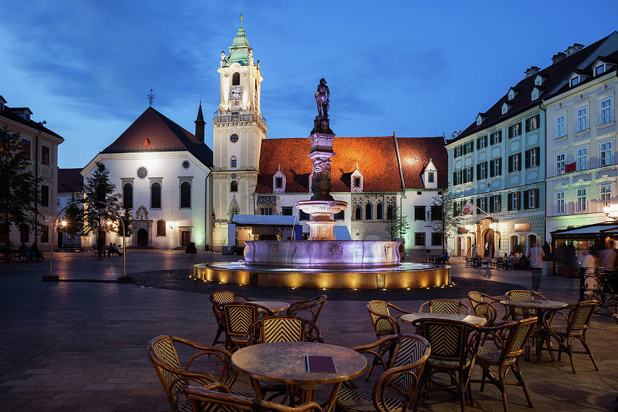 Old Town Square Of Bratislava By Night Photograph by Artur Bogacki