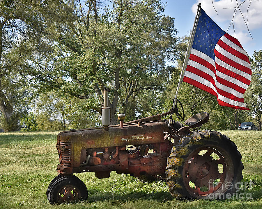 Old Tractor New Flag Photograph By Linda Brittain Fine Art America