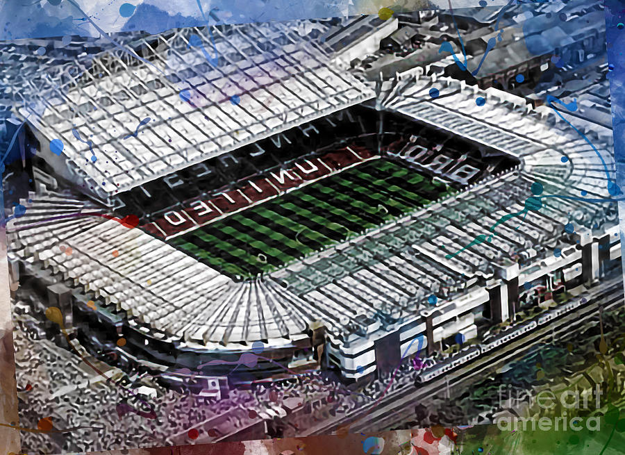 Soccer Digital Art - Old Trafford Soccer Aerial View color Devils Stadium Hdr Manchester United Stadium Football Stadium Manchester United FC English Stadiums by Armand Hermann