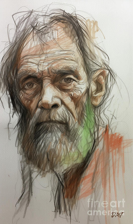 Vintage Drawing - Old Tramp by Dragica Micki Fortuna