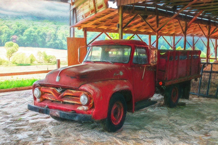 Old Truck at Mountain Valley Farm Watercolors Painting Photograph by Debra and Dave Vanderlaan