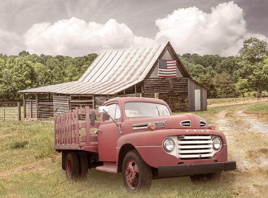 Old Truck at the Patriotic Farmhouse Barn Photograph by Debra and Dave Vanderlaan