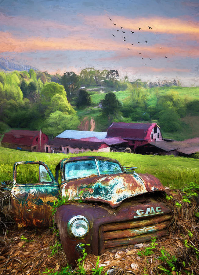 Old Truck at the Red Barns Farm Painting Photograph by Debra and Dave ...