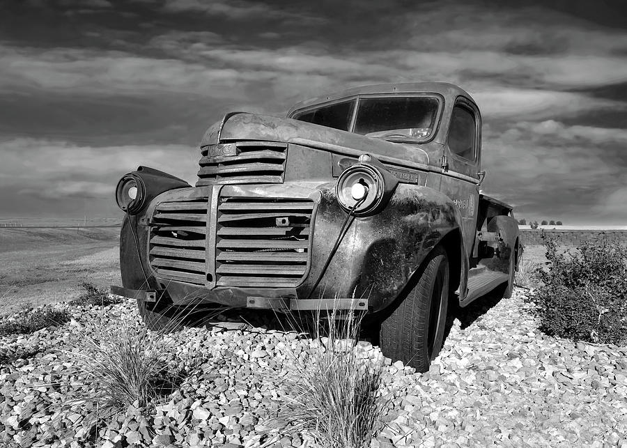 Old Truck Black And White Photograph Photograph by Ann Powell