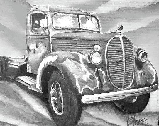 Old Truck In Black And White Digital Art