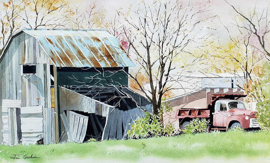 Old Truck, Older Barn Painting by Jim Gerkin