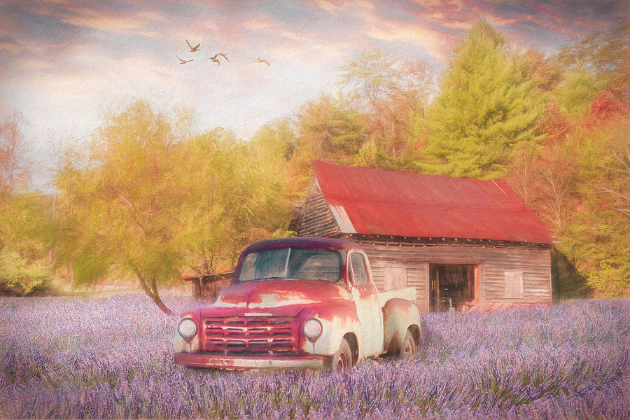 Old Truck Wildflower Meadow Painting Photograph by Debra and Dave Vanderlaan