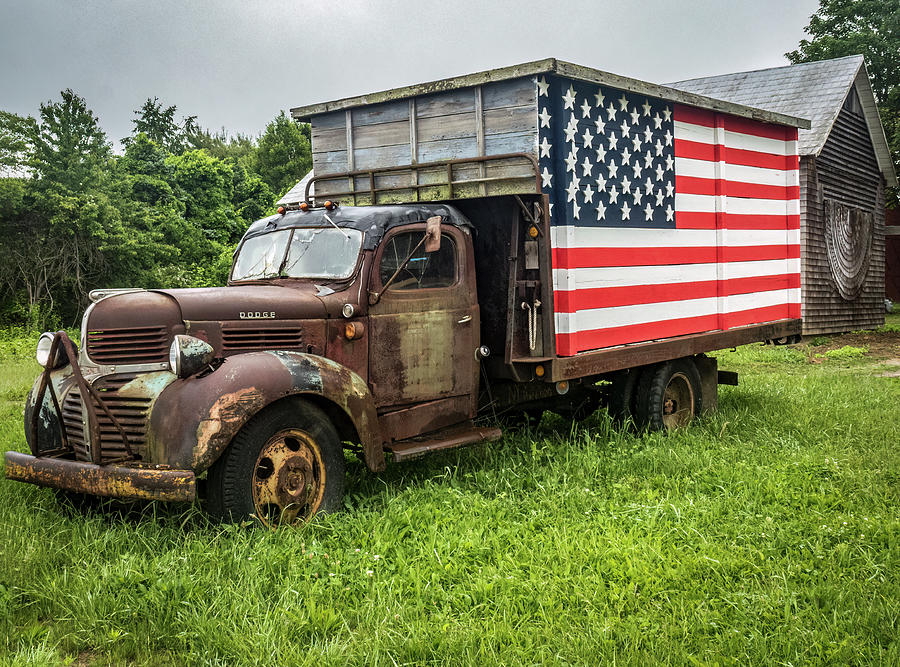 Old Truck with flag - 6030277 Photograph by Deidre Elzer-Lento