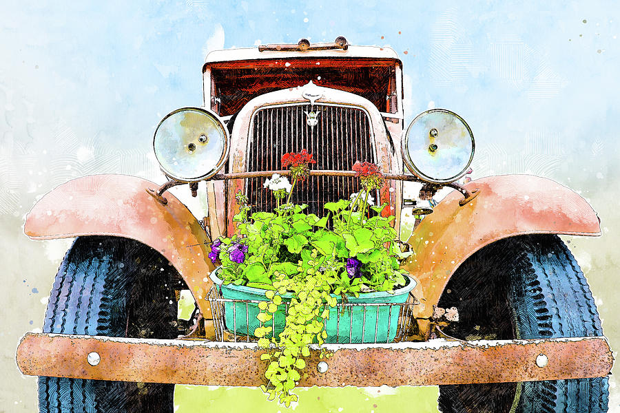 Old Truck With Flowers Mixed Media by Dan Sproul