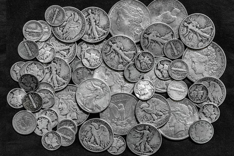 Old US Silver Coins on Black  Photograph by Randy Steele