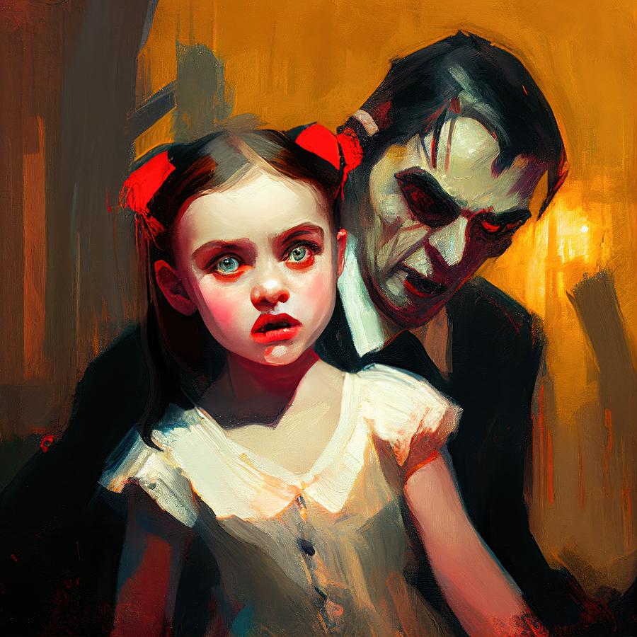 Vampire Digital Art - Old Vampire shows little vampire girl by My Head Cinema
