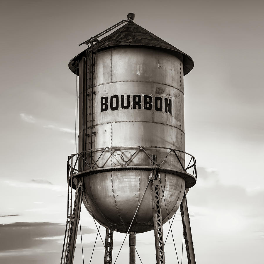 Old Vintage Bourbon Water Tower in Sepia Photograph by Gregory Ballos