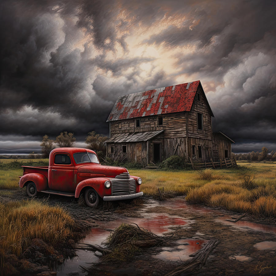 Old Vintage Farm Truck and Barn Painting by Lourry Legarde