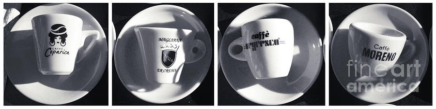 Italian Coffee Photograph - Old Vintage ITALIAN BAR ESPRESSO COFFEE CUPS BW by Stefano Senise