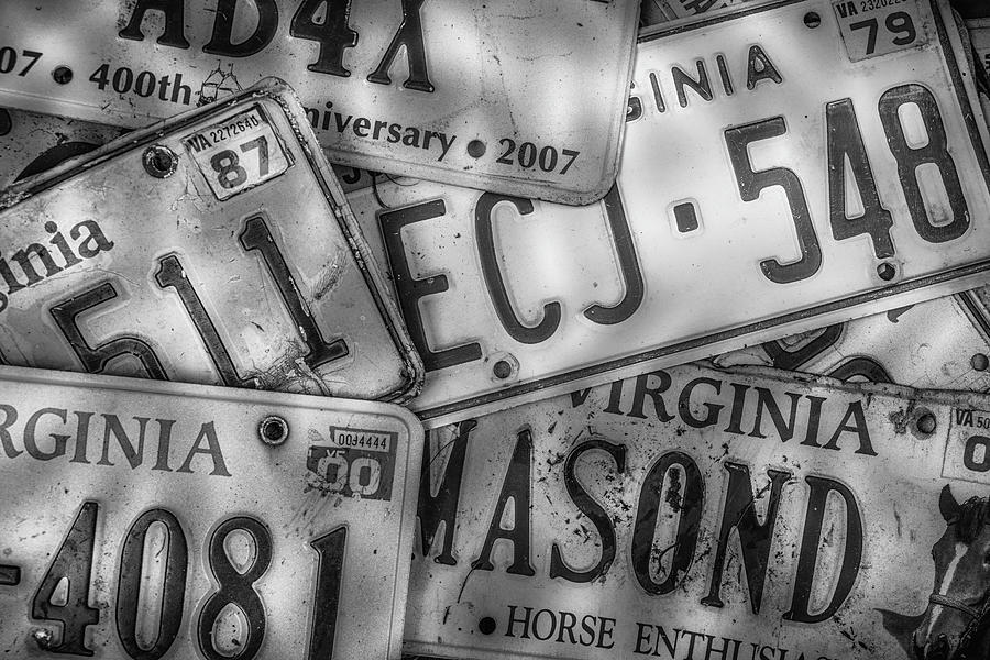 Old Virginia Plates BW Photograph by Jim Love - Fine Art America