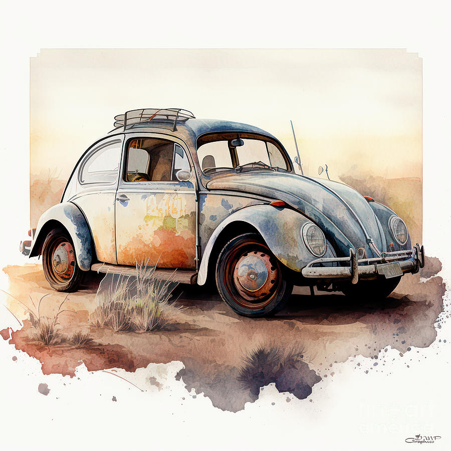 Old VW Beetle Digital Art by Jutta Maria Pusl