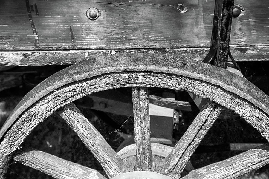 Old Wagon Parts Fayette State Park BW 111822 Photograph by Mary Bedy