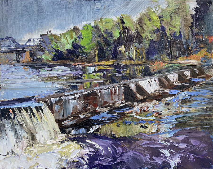 Old Weir at Penrith Painting by Shirley Peters