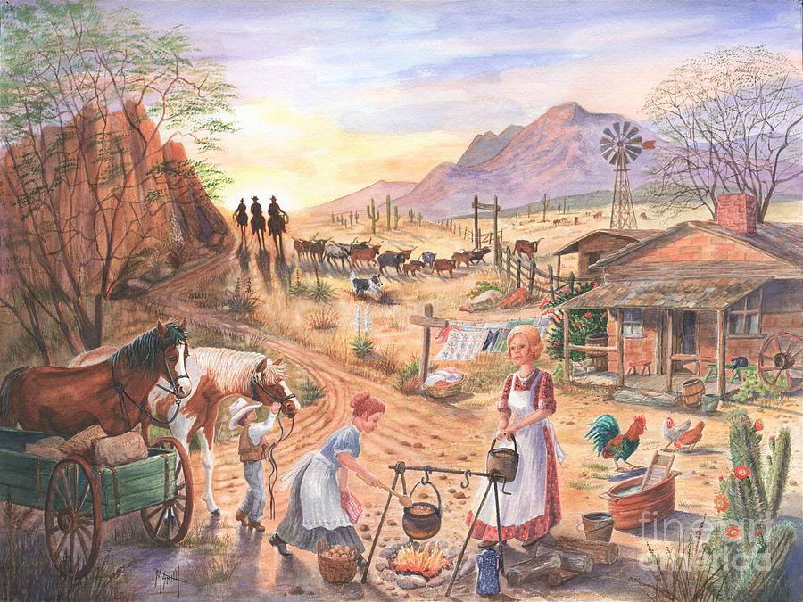 Old West Work Day Painting by Marilyn Smith