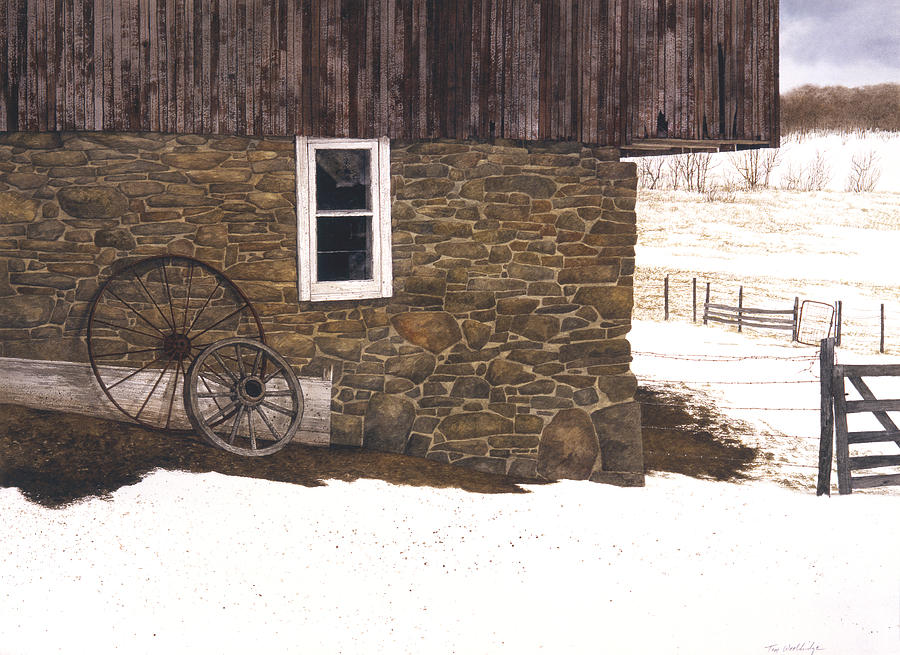 Winter Painting - Old Wheels by Tom Wooldridge