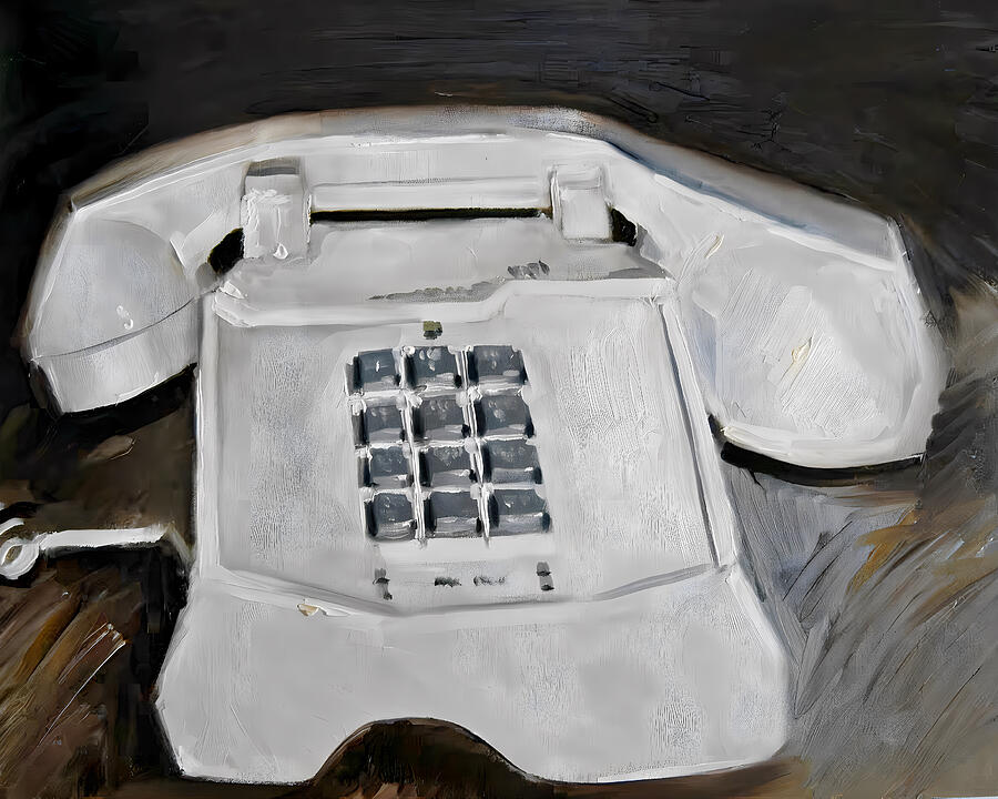 Old White Telephone Wall Art Print Painting by Tommervik