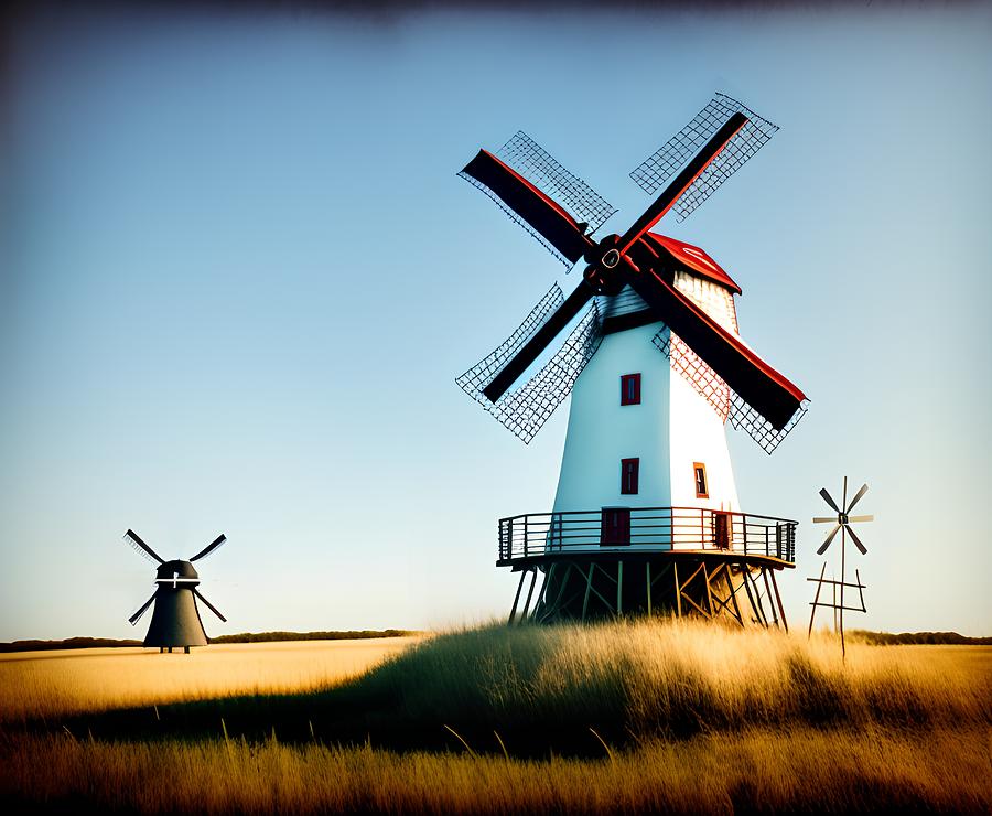 Old Windmill, Generative AI Illustration Digital Art by Miroslav ...