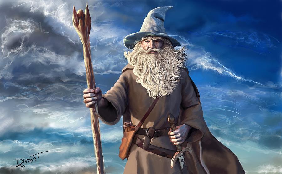 Old Wise Wizard Video Painting Digital Art by David Luebbert