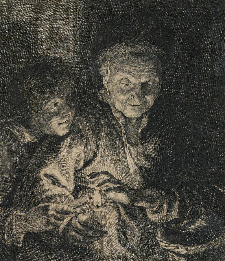 Old Woman and a Boy with Candles Drawing by Unknown - Fine Art America