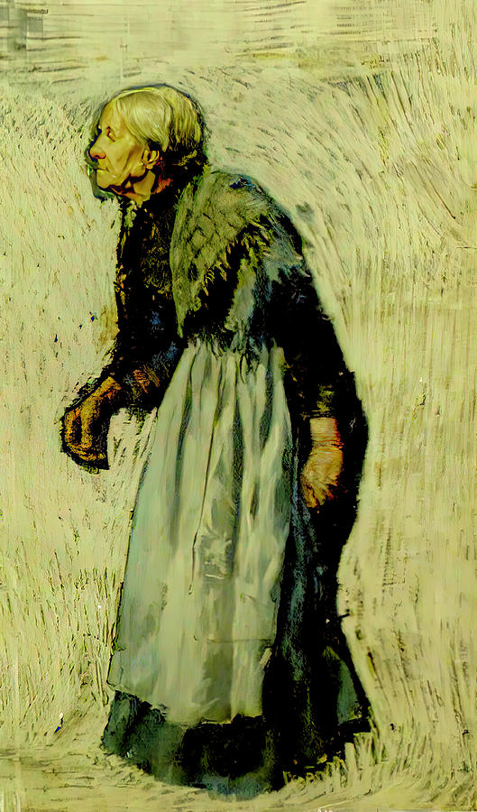 Old Woman in Apron and Shawl Drawing by Otto H Bacher