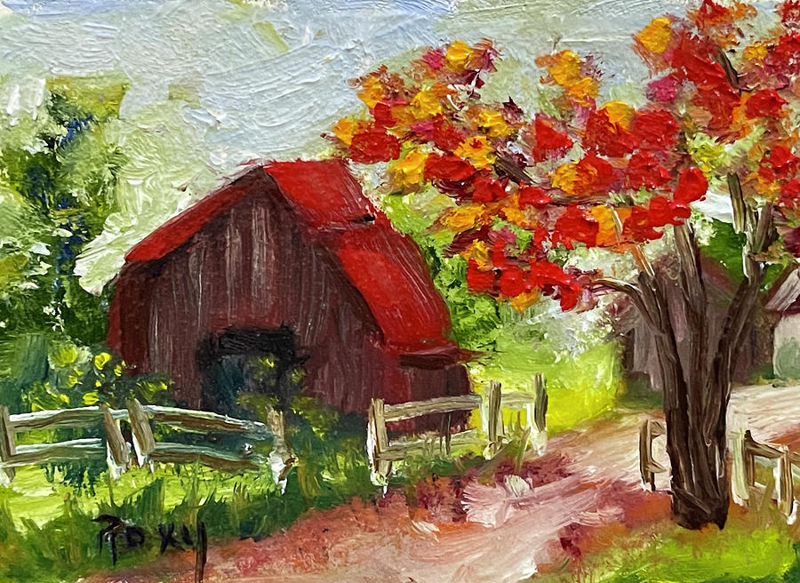 Old Wood Barn Landscape Painting by Roxy Rich