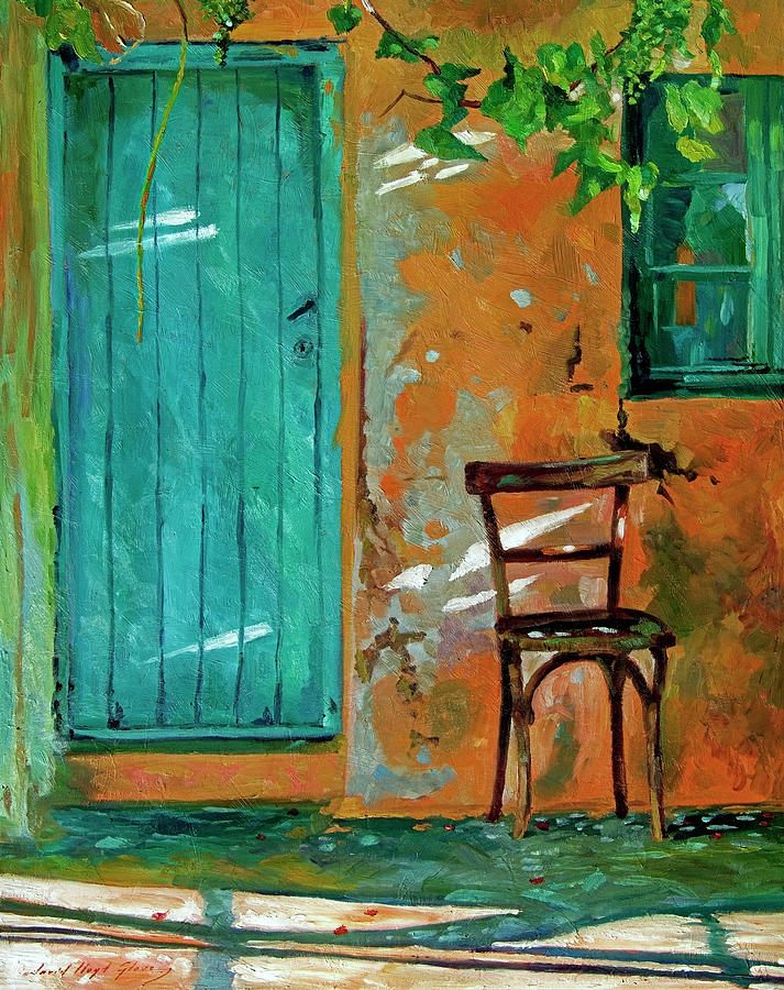 Old Wood Chair - Corfu Painting by David Lloyd Glover